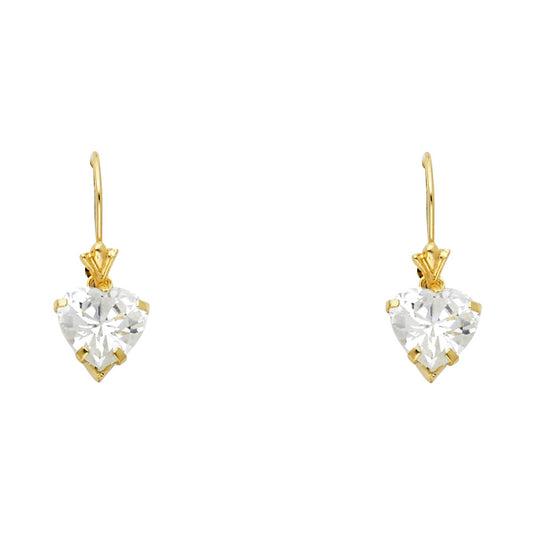 14k Yellow Gold Elegant Promise Heart Stud Crown Royal Victorian Earrings
