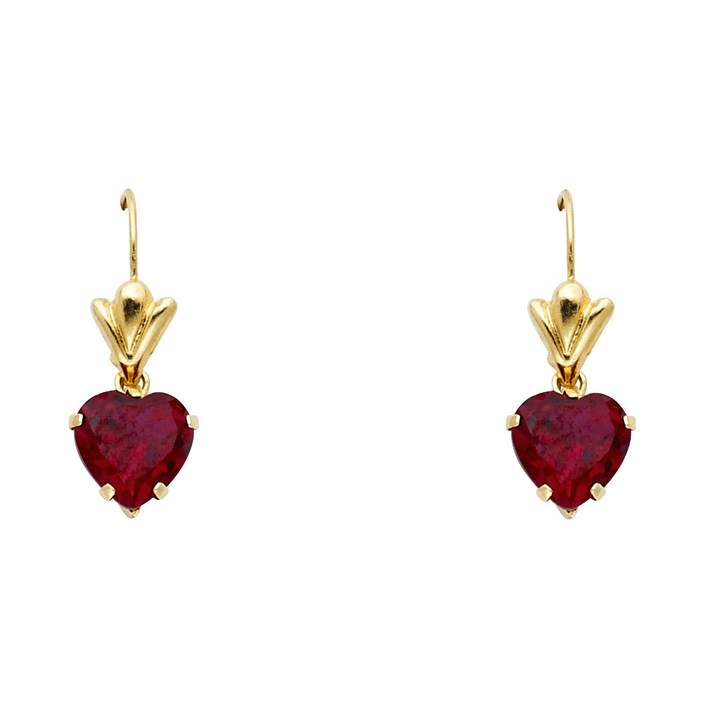 14k Yellow Gold Elegant Studded Promise Heart Stud Crown Royal Hanging Earrings