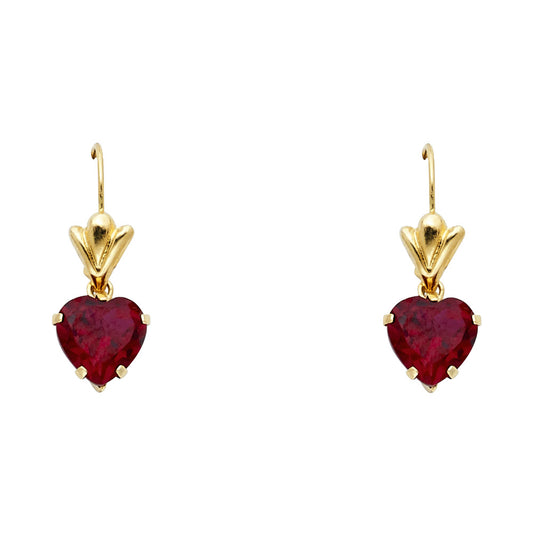 14k Yellow Gold Elegant Studded Promise Heart Stud Crown Royal Hanging Earrings