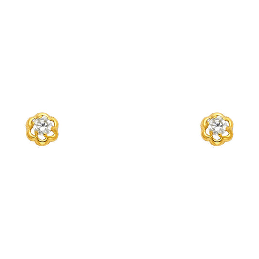 14k Yellow Gold Scalloped Flower Stud Teardrop Petal Elegant Vintage Earrings