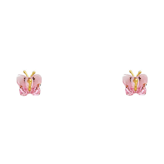 14k Yellow Gold Promise Heart Butterfly Stud Elegant Animal Insect Earrings