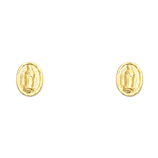 14k Yellow Gold High Polish Our Lady of Guadalupe Stud Elegant Vintage Earrings