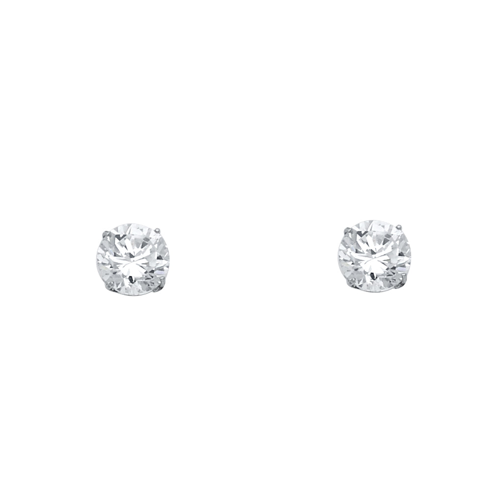 14k White Gold Simple Stud Ice Bling Round Glam Fashion Earrings