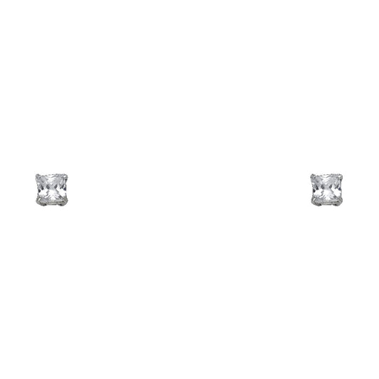 14k White Gold Simple Stud Square Elegant Fashion Ice Cube Earrings