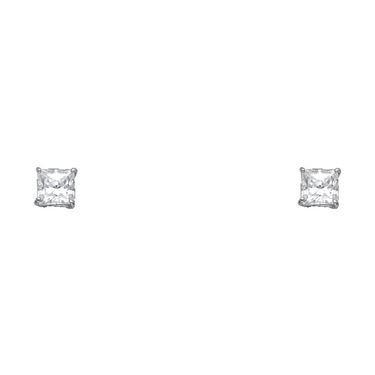 14k White Gold Classic Square Stud Elegant Fashion Vintage Earrings