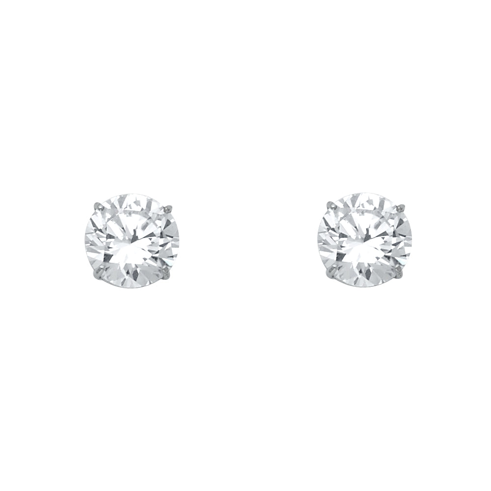 14k White Gold Bold Circle Stud Elegant Sparkly Glamorous Fashion Earrings