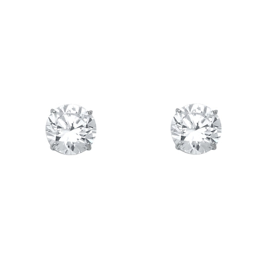 14k White Gold Bold Circle Stud Elegant Sparkly Glamorous Fashion Earrings
