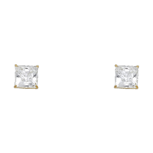 14k Yellow Gold Simple Square Stud Classic Plain Traditional Earrings