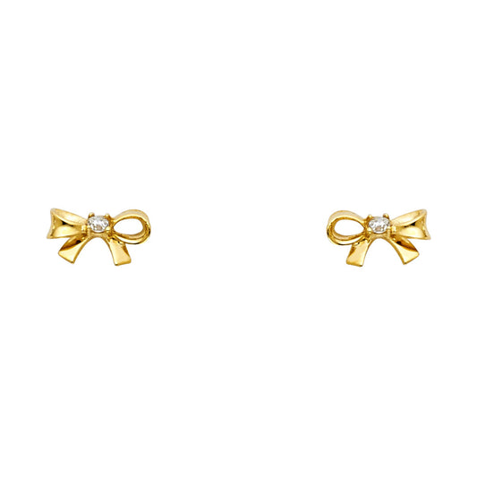 14k Yellow Gold High Polish Bow Stud Ribbon Dainty Feminine Earrings