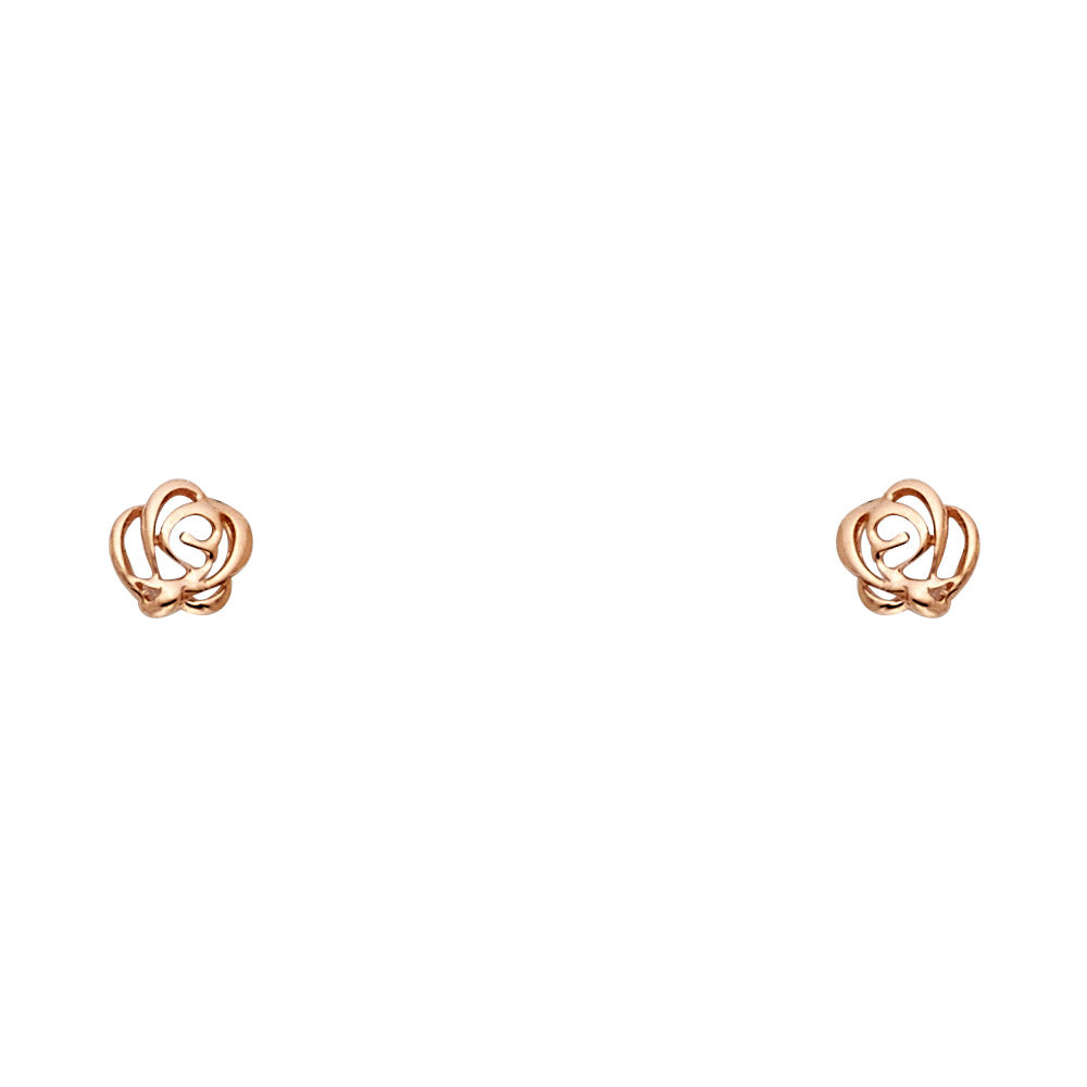 14k Yellow Gold Spiral Rose Stud Filigree Swirl Outline Flower Cutout Earrings
