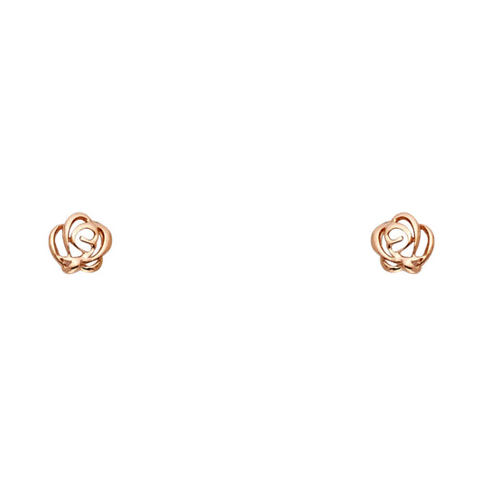 14k Yellow Gold Spiral Rose Stud Filigree Swirl Outline Flower Cutout Earrings
