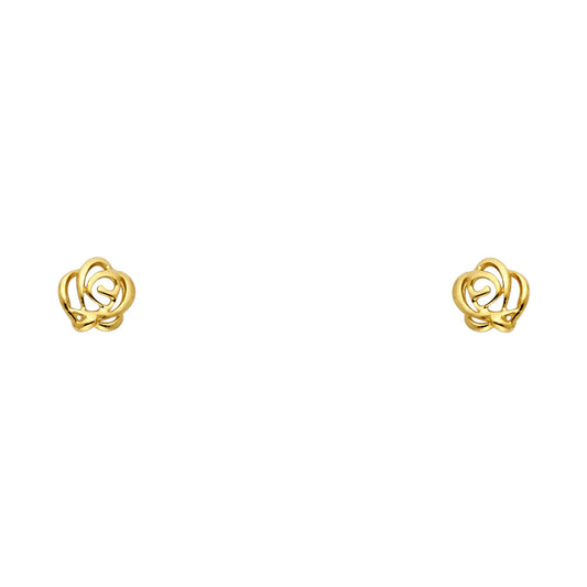 14k Yellow Gold Filigree Swirl Rose Stud Spiral Flower Garden Cutout Earrings