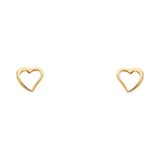 14k Yellow Gold Simple Heart Outline Stud Whimsical Cutout Open Love Earrings