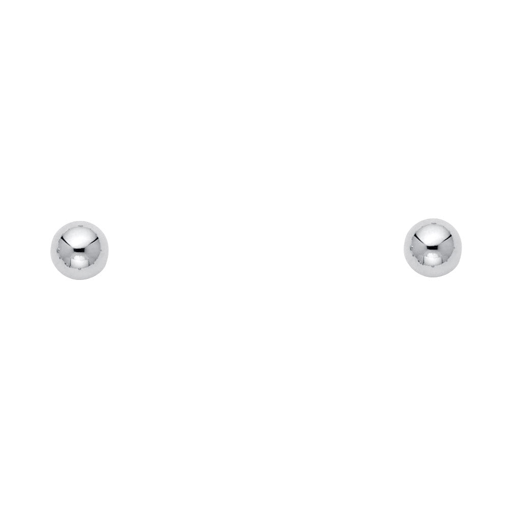 14k White Gold High Polish Sphere Stud Shiny Simple Ball 5mm Earrings New