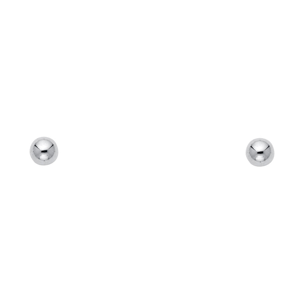 14k White Gold 4mm Simple High Polish Ball Stud Shiny Classic Plain Earrings