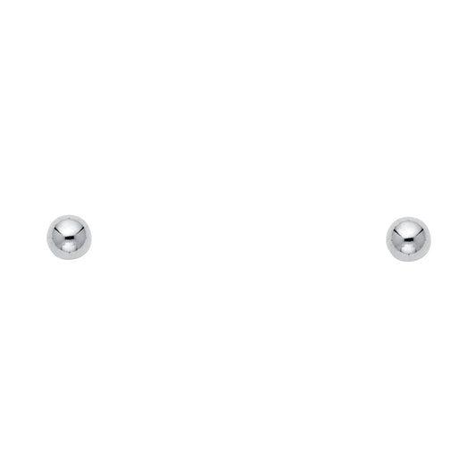 14k White Gold 4mm Simple High Polish Ball Stud Shiny Classic Plain Earrings