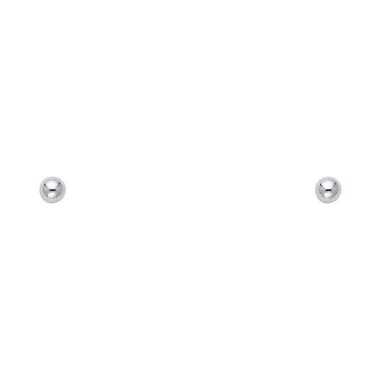 14k White Gold 3mm Simple Tiny Ball Stud High Polish Shiny Sphere Earrings New
