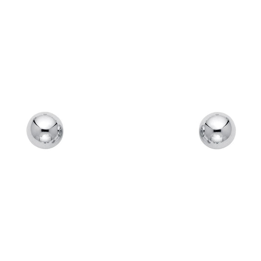 14k White Gold 6mm High Polish Circle Stud Round Shiny Ball Classic Earrings New