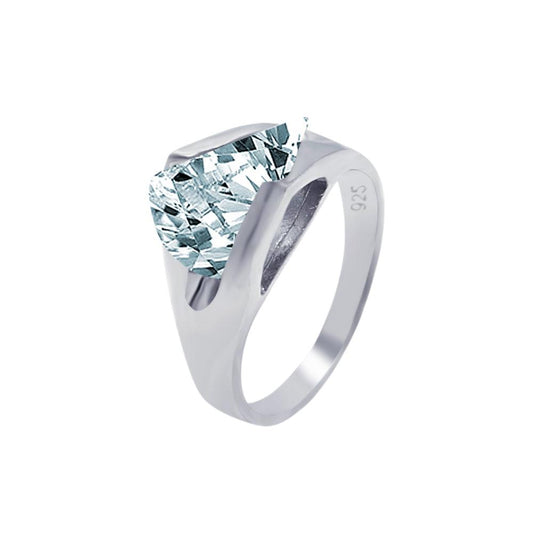 Sterling Silver 925 Rhodium Plated Clear Sideways CZ Ring Band Sizes 5-9