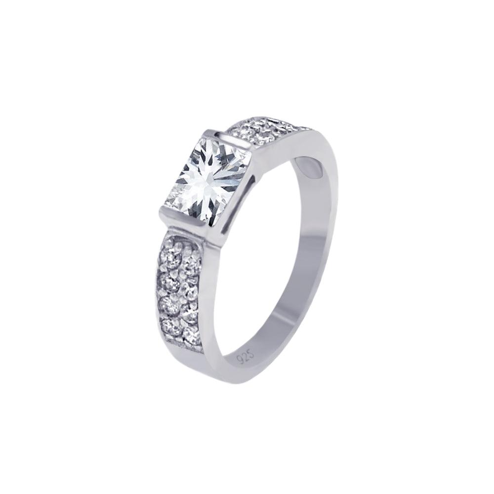 Sterling Silver 925 Rhodium Plated Lavender Rectangular Pave CZ Ring Sizes 5-9