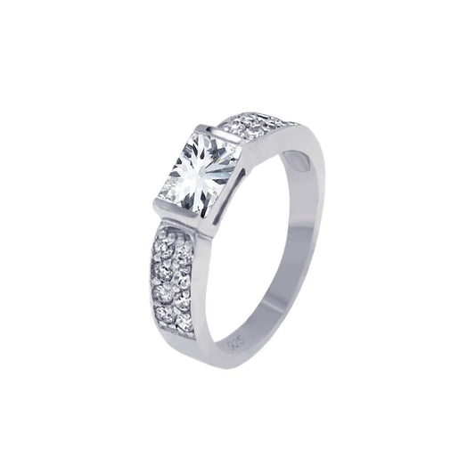 Sterling Silver 925 Rhodium Plated Lavender Rectangular Pave CZ Ring Sizes 5-9
