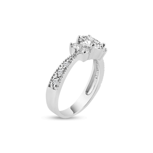 Sterling Silver 925 Rhodium Plated Oval Pave Clear CZ Engagement Ring Sizes 5-9