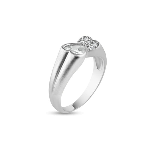 Sterling Silver 925 Rhodium Plated Clear CZ Double Heart Ends Ring Sizes 5-9