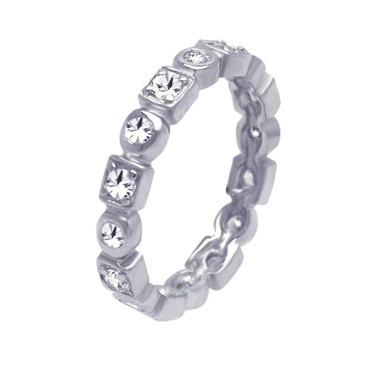 Sterling Silver 925 Rhodium Plated Square CZ Stackable Eternity Ring Sizes 5-9
