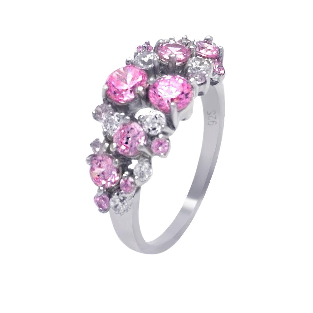 Sterling Silver 925 Rhodium Plated Multi Shaped Pink White CZ Ring Sizes 5-9