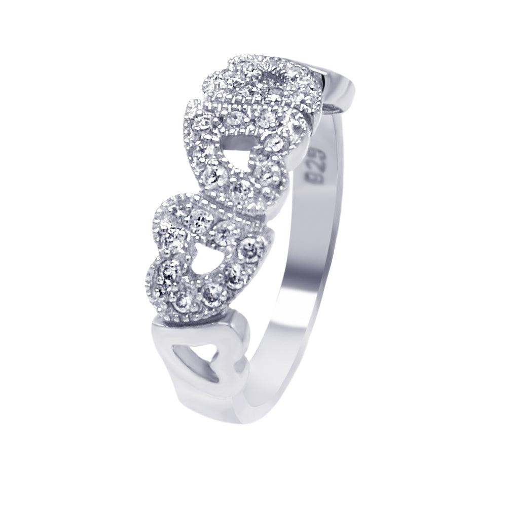 Sterling Silver 925 Rhodium Plated CZ Multiple Hearts Love Ring Sizes 5-9