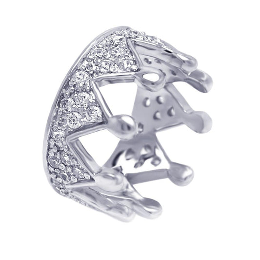 Sterling Silver 925 Rhodium Plated Pave Clear CZ Crown Ring Sizes 5-9