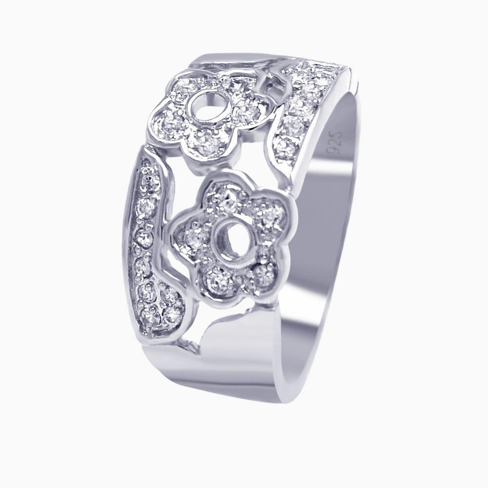 Sterling Silver 925 Rhodium Plated Pave Clear CZ Flower Ring Band Sizes 5-9