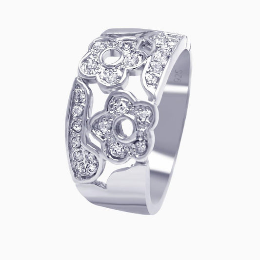 Sterling Silver 925 Rhodium Plated Pave Clear CZ Flower Ring Band Sizes 5-9