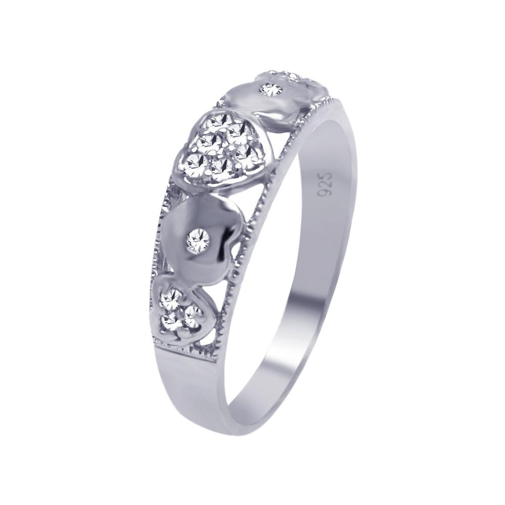 Sterling Silver 925 Rhodium Plated Pave Clear CZ Heart Ring Band Sizes 5-9
