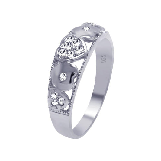 Sterling Silver 925 Rhodium Plated Pave Clear CZ Heart Ring Band Sizes 5-9
