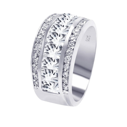 Sterling Silver 925 Rhodium Plated Half Channel Clear Baguette CZ Ring Sizes 4-9