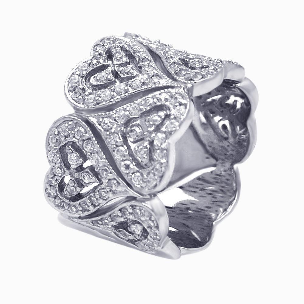 Sterling Silver 925 Rhodium Plated CZ Heart Wrap Eternity Ring Band Sizes 5-9