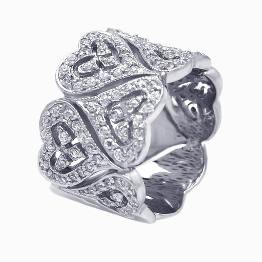 Sterling Silver 925 Rhodium Plated CZ Heart Wrap Eternity Ring Band Sizes 5-9