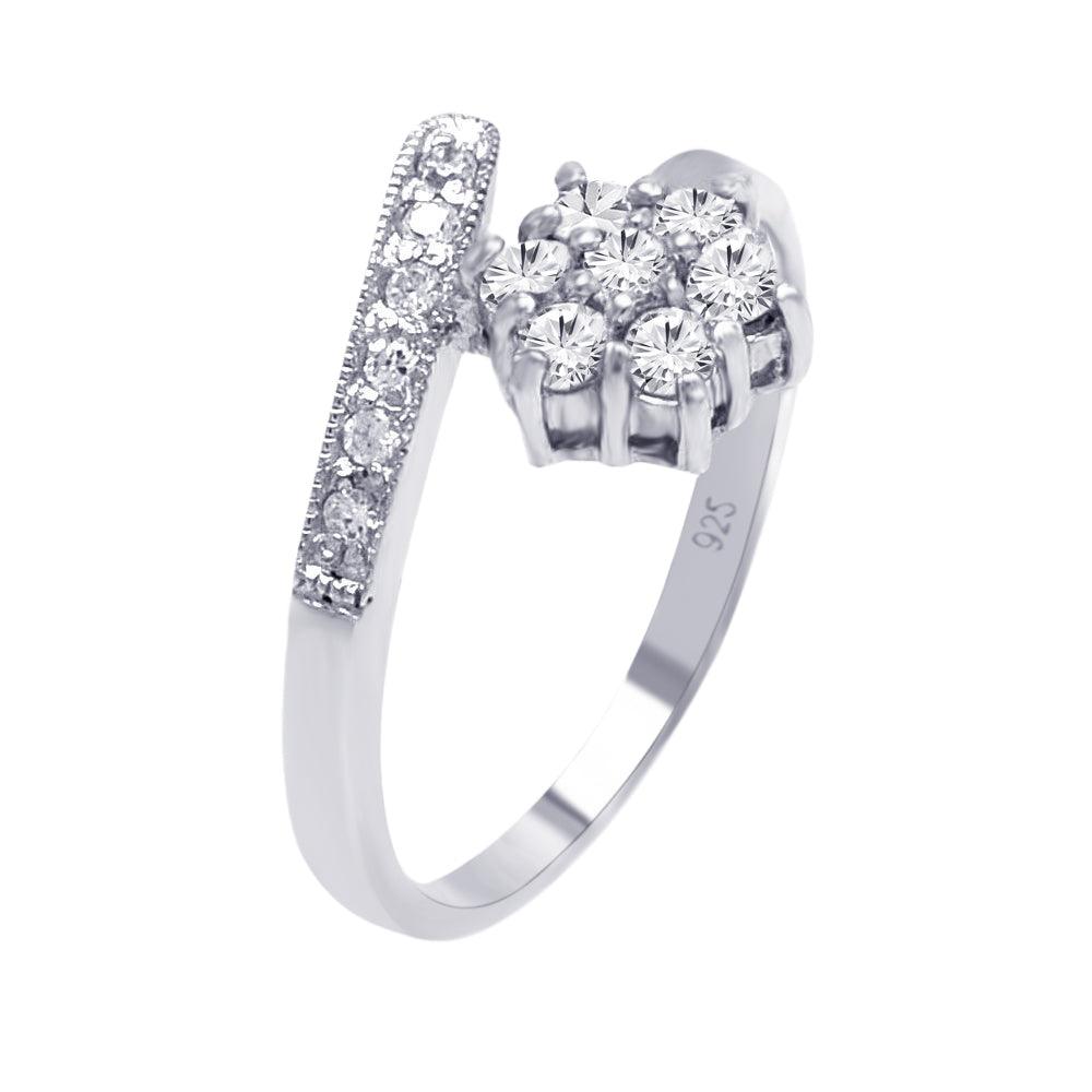 Sterling Silver 925 Rhodium Plated Pave Set CZ Flower Ring Band Sizes 5-9