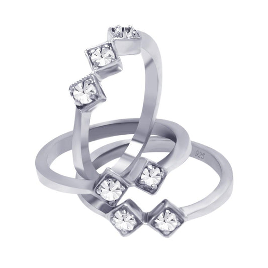 Sterling Silver 925 Rhodium Plated Diamond-Shaped CZ Stackable Ring Sizes 5-9