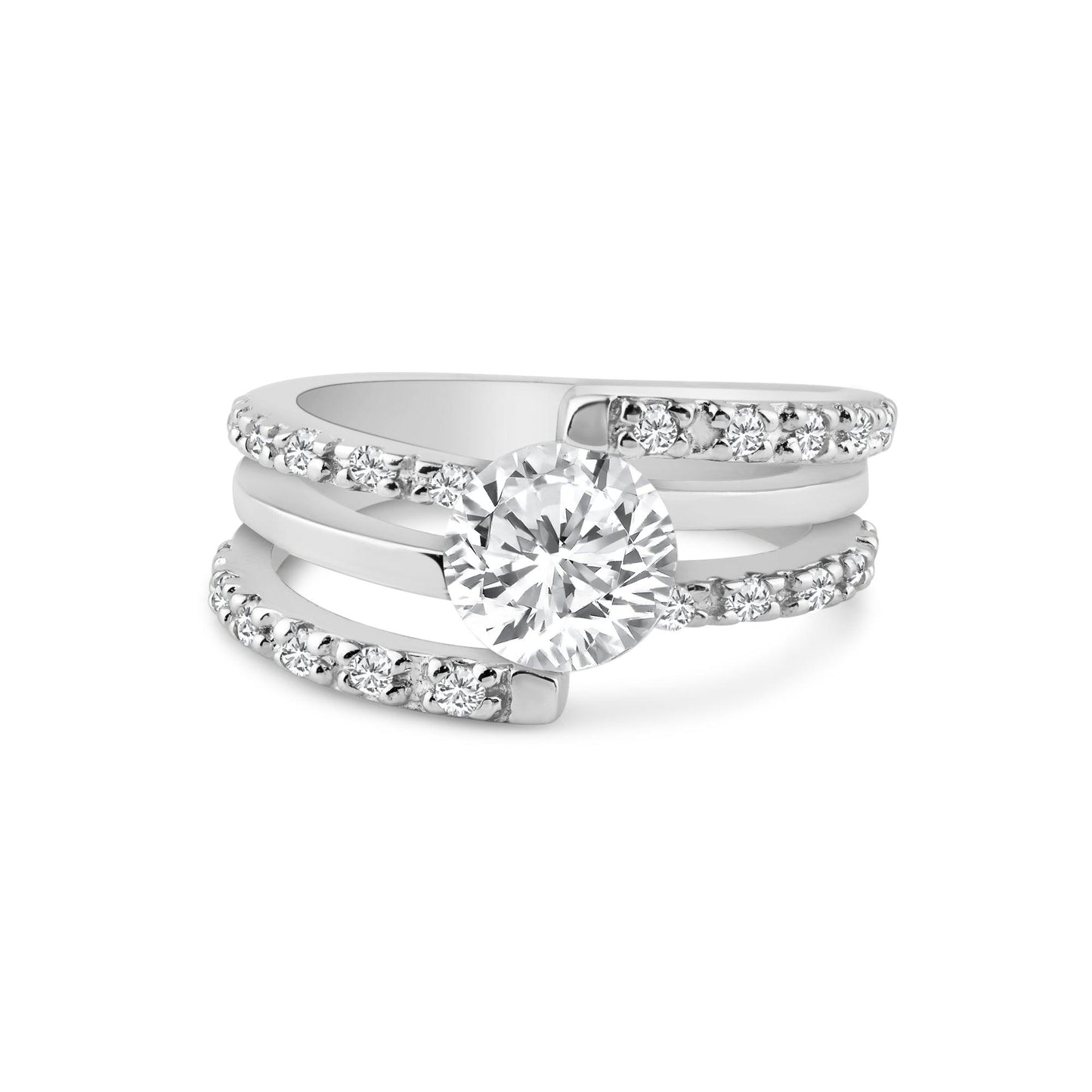 Sterling Silver 925 Rhodium Plated Clear Center CZ Intertwining Ring Sizes 5-9