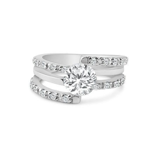 Sterling Silver 925 Rhodium Plated Clear Center CZ Intertwining Ring Sizes 5-9