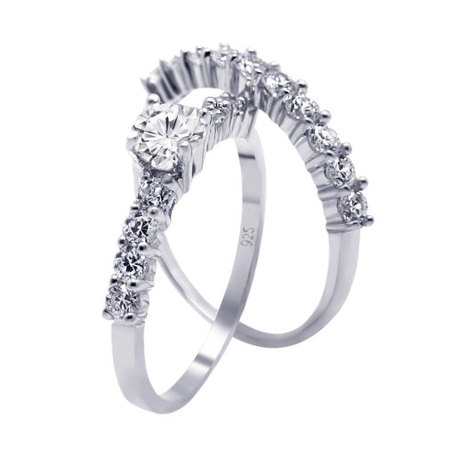 Sterling Silver 925 Rhodium Plated CZ Bridal Engagement Ring Set Sizes 5-9
