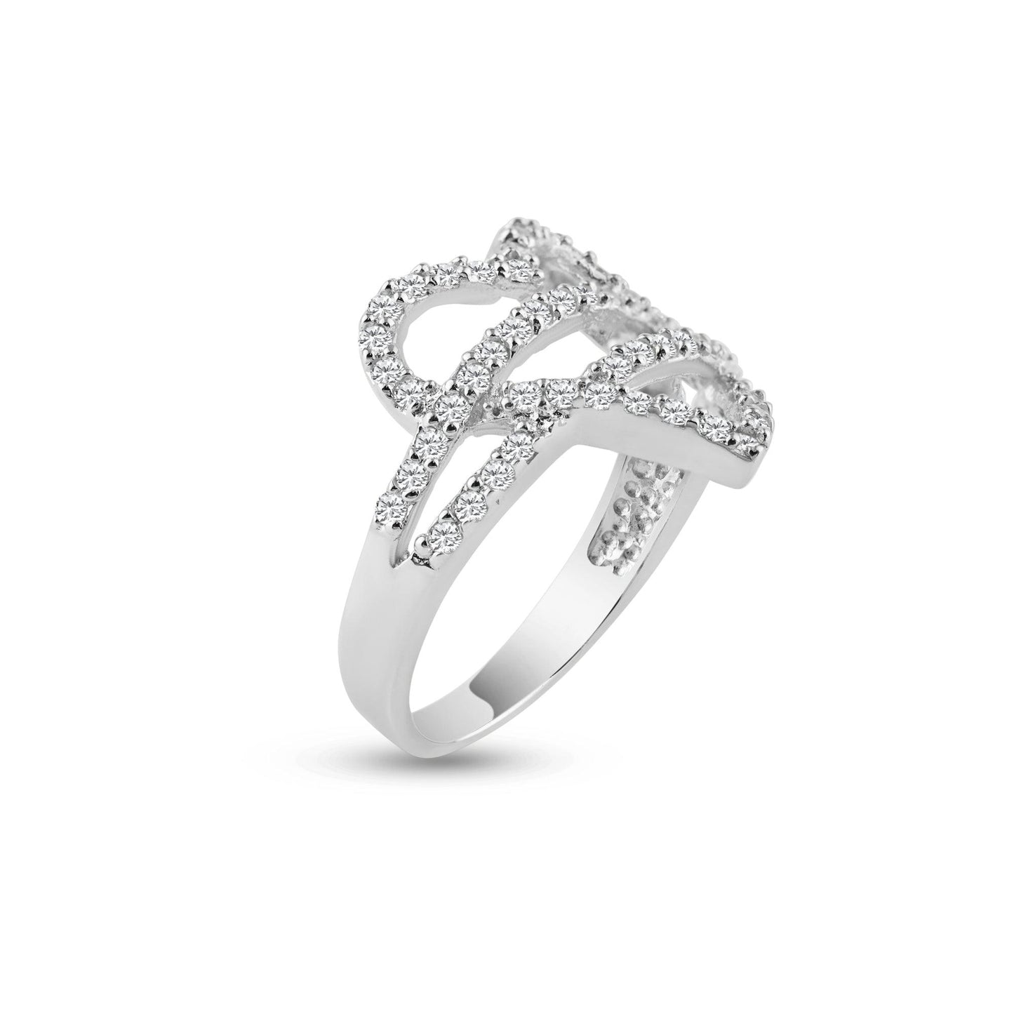 Sterling Silver 925 Rhodium Plated Pave Set CZ Open Heart Ring Band Sizes 5-9