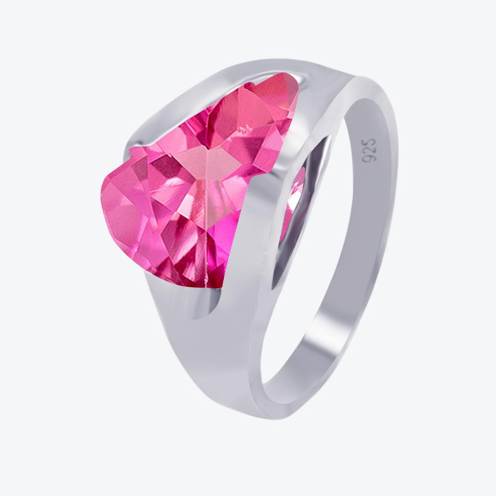 Sterling Silver 925 Rhodium Plated Pink Sideways CZ Ring Band Sizes 5-9