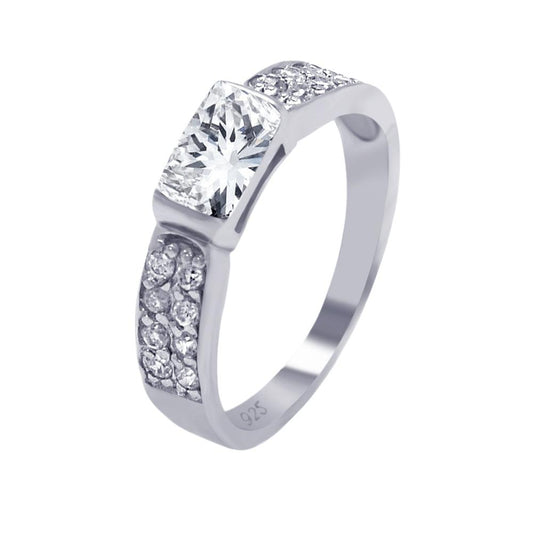Sterling Silver 925 Rhodium Plated Clear Rectangular Pave CZ Ring Band Sizes 5-9