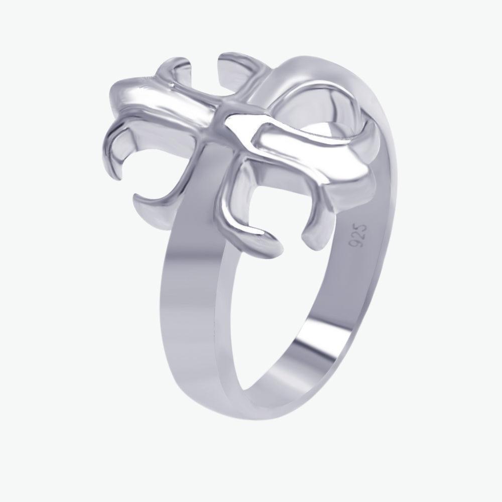 Sterling Silver 925 Rhodium Plated Fleur De Lis Crest Band Ring Sizes 5-9
