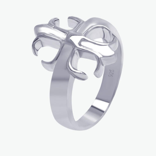 Sterling Silver 925 Rhodium Plated Fleur De Lis Crest Band Ring Sizes 5-9