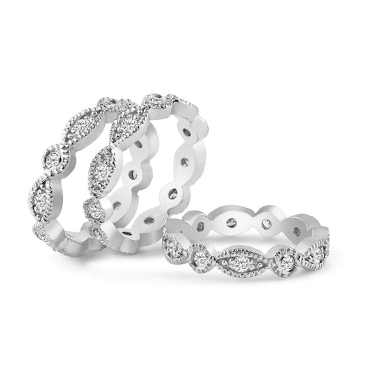 Sterling Silver 925 Rhodium Plated Clear CZ Stackable Eternity Ring Sizes 5-9