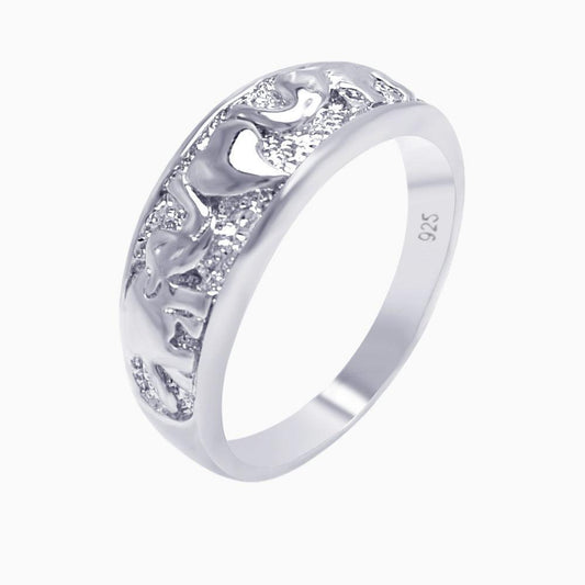 Sterling Silver 925 Rhodium Plated Elephant Heart Ring Band Sizes 5-9